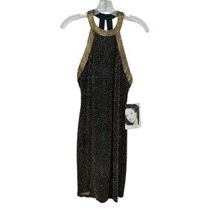 NWT Niteline By Della Roufogali Silk Beaded Halter Mini Cocktail Dress Sz 6